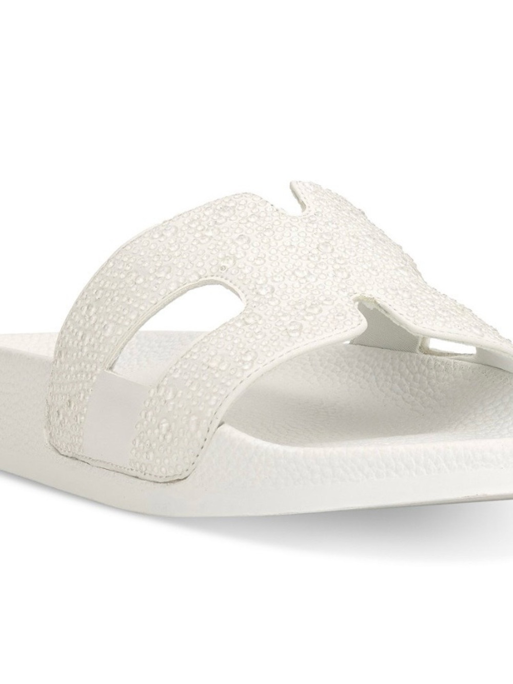 INC International Concepts White Slide Sandal with White Bling Textured Upper
